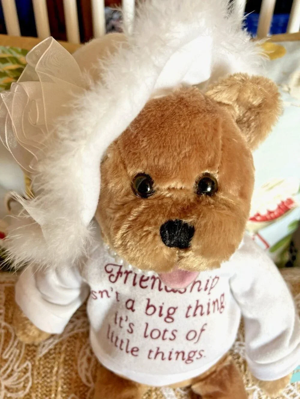 Animated Musical Bear Plush Pearls Wisdom Sings “That’s What Friends Are For”